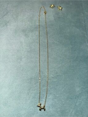Rachel Zoe Gold Dog Pendant Necklace and Stud Earrings